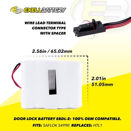 Exell Battery Exell Door Lock Battery Fits Saflok 54990 Replaces HTL1 EBDL-2